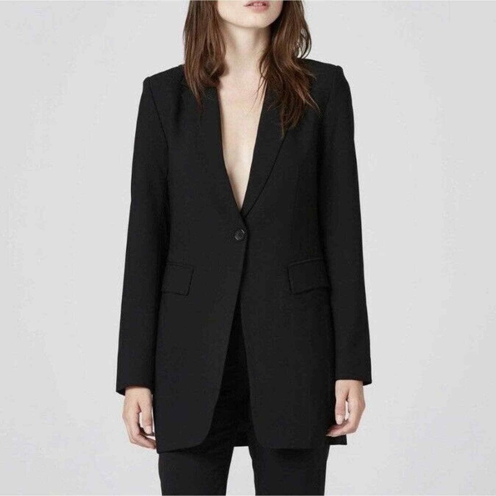 DSTLD Long Line Black Blazer Jacket Minimalist Chic One Button Size M